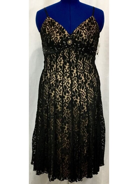Mixit Dresses & Skirts - MixIt Dress Women 14 Black Lace Overlay Cocktail Bead Sequin Halter VTG New Tags